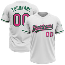 Загрузить изображение в средство просмотра галереи, Custom White Pink-Kelly Green Two-Button Unisex Softball Jersey