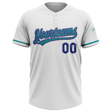 Загрузить изображение в средство просмотра галереи, Custom White Purple-Teal Two-Button Unisex Softball Jersey