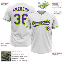 Load image into Gallery viewer, Custom White Purple-Neon Green Two-Button Unisex Softball Jersey