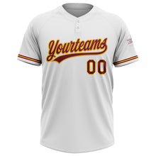 Загрузить изображение в средство просмотра галереи, Custom White Crimson-Gold Two-Button Unisex Softball Jersey