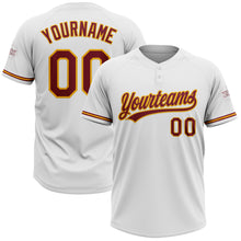 Загрузить изображение в средство просмотра галереи, Custom White Crimson-Gold Two-Button Unisex Softball Jersey