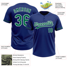 Load image into Gallery viewer, Custom Royal Kelly Green-White Two-Button Unisex Softball Jersey