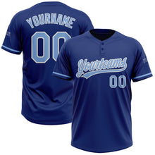Load image into Gallery viewer, Custom Royal Light Blue-White Two-Button Unisex Softball Jersey