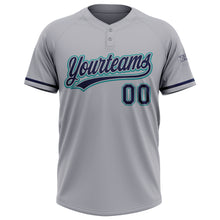 Laden Sie das Bild in den Galerie-Viewer, Custom Gray Navy-Teal Two-Button Unisex Softball Jersey