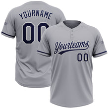Laden Sie das Bild in den Galerie-Viewer, Custom Gray Navy-White Two-Button Unisex Softball Jersey