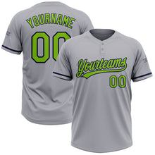 Laden Sie das Bild in den Galerie-Viewer, Custom Gray Neon Green-Navy Two-Button Unisex Softball Jersey
