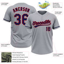 Laden Sie das Bild in den Galerie-Viewer, Custom Gray Navy-Red Two-Button Unisex Softball Jersey