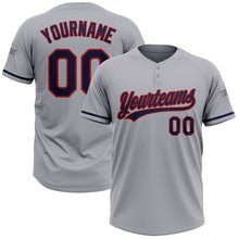 Laden Sie das Bild in den Galerie-Viewer, Custom Gray Navy-Red Two-Button Unisex Softball Jersey