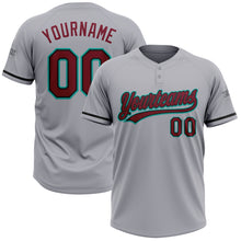 Laden Sie das Bild in den Galerie-Viewer, Custom Gray Crimson Black-Aqua Two-Button Unisex Softball Jersey