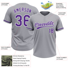 Laden Sie das Bild in den Galerie-Viewer, Custom Gray Purple-White Two-Button Unisex Softball Jersey
