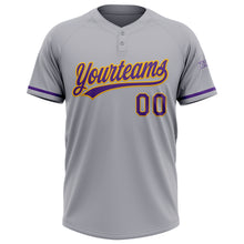 Laden Sie das Bild in den Galerie-Viewer, Custom Gray Purple-Gold Two-Button Unisex Softball Jersey