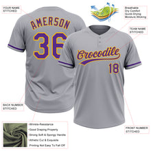 Laden Sie das Bild in den Galerie-Viewer, Custom Gray Purple-Gold Two-Button Unisex Softball Jersey