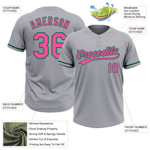 Load image into Gallery viewer, Custom Gray Pink-Kelly Green Two-Button Unisex Softball Jersey