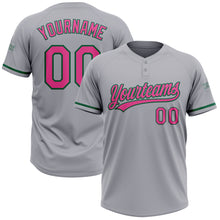 Load image into Gallery viewer, Custom Gray Pink-Kelly Green Two-Button Unisex Softball Jersey