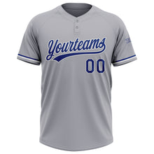 Laden Sie das Bild in den Galerie-Viewer, Custom Gray Royal-White Two-Button Unisex Softball Jersey