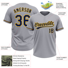 Laden Sie das Bild in den Galerie-Viewer, Custom Gray Navy-Gold Two-Button Unisex Softball Jersey