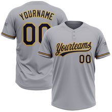 Laden Sie das Bild in den Galerie-Viewer, Custom Gray Navy-Gold Two-Button Unisex Softball Jersey
