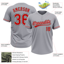 Laden Sie das Bild in den Galerie-Viewer, Custom Gray Red-Black Two-Button Unisex Softball Jersey
