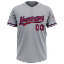 Laden Sie das Bild in den Galerie-Viewer, Custom Gray Red-Royal Two-Button Unisex Softball Jersey