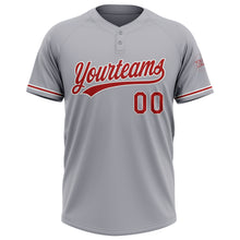 Laden Sie das Bild in den Galerie-Viewer, Custom Gray Red-White Two-Button Unisex Softball Jersey