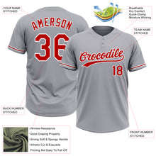 Laden Sie das Bild in den Galerie-Viewer, Custom Gray Red-White Two-Button Unisex Softball Jersey