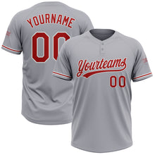 Laden Sie das Bild in den Galerie-Viewer, Custom Gray Red-White Two-Button Unisex Softball Jersey