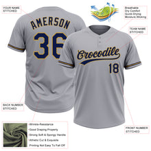Laden Sie das Bild in den Galerie-Viewer, Custom Gray Navy-Old Gold Two-Button Unisex Softball Jersey