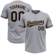 Laden Sie das Bild in den Galerie-Viewer, Custom Gray Navy-Old Gold Two-Button Unisex Softball Jersey