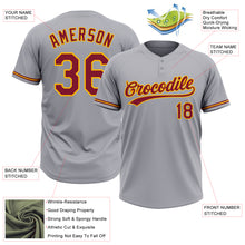 Laden Sie das Bild in den Galerie-Viewer, Custom Gray Crimson-Gold Two-Button Unisex Softball Jersey