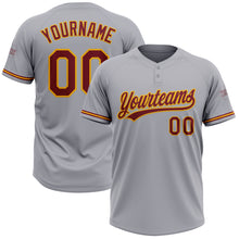 Laden Sie das Bild in den Galerie-Viewer, Custom Gray Crimson-Gold Two-Button Unisex Softball Jersey