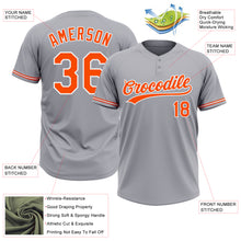 Laden Sie das Bild in den Galerie-Viewer, Custom Gray Orange-White Two-Button Unisex Softball Jersey