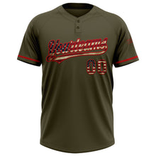 Load image into Gallery viewer, Custom Olive Vintage USA Flag-Red Salute To Service Two-Button Unisex Softball Jersey