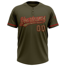Load image into Gallery viewer, Custom Olive Camo-Red Salute To Service Two-Button Unisex Softball Jersey