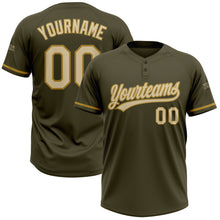 Load image into Gallery viewer, Custom Olive Cream-Old Gold Salute To Service Two-Button Unisex Softball Jersey