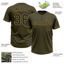 Загрузить изображение в средство просмотра галереи, Custom Olive Black-Old Gold Salute To Service Two-Button Unisex Softball Jersey