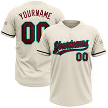 Load image into Gallery viewer, Custom Cream Crimson Black-Aqua Two-Button Unisex Softball Jersey