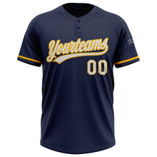 Charger l'image dans la galerie, Custom Navy White-Gold Two-Button Unisex Softball Jersey