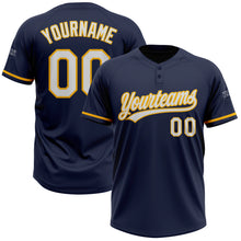 Charger l'image dans la galerie, Custom Navy White-Gold Two-Button Unisex Softball Jersey