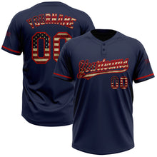 Charger l'image dans la galerie, Custom Navy Vintage USA Flag-Red Two-Button Unisex Softball Jersey