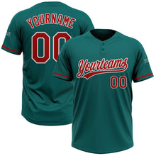 Загрузить изображение в средство просмотра галереи, Custom Teal Red-White Two-Button Unisex Softball Jersey