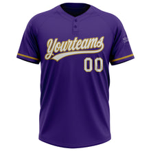 Загрузить изображение в средство просмотра галереи, Custom Purple White-Old Gold Two-Button Unisex Softball Jersey
