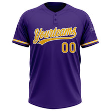 Laden Sie das Bild in den Galerie-Viewer, Custom Purple Gold-White Two-Button Unisex Softball Jersey