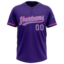 Load image into Gallery viewer, Custom Purple Light Blue-Pink Two-Button Unisex Softball Jersey