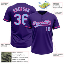 Load image into Gallery viewer, Custom Purple Light Blue-Pink Two-Button Unisex Softball Jersey