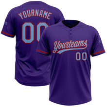 Load image into Gallery viewer, Custom Purple Light Blue-Red Two-Button Unisex Softball Jersey