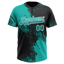 Загрузить изображение в средство просмотра галереи, Custom Aqua Black-White 3D Pattern Abstract Brush Stroke Two-Button Unisex Softball Jersey