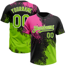 Загрузить изображение в средство просмотра галереи, Custom Black Neon Green-Pink 3D Pattern Abstract Brush Stroke Two-Button Unisex Softball Jersey