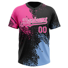 Загрузить изображение в средство просмотра галереи, Custom Black Pink-Light Blue 3D Pattern Abstract Brush Stroke Two-Button Unisex Softball Jersey