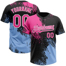 Загрузить изображение в средство просмотра галереи, Custom Black Pink-Light Blue 3D Pattern Abstract Brush Stroke Two-Button Unisex Softball Jersey