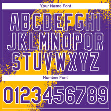 Загрузить изображение в средство просмотра галереи, Custom Gold Purple-White 3D Pattern Abstract Brush Stroke Two-Button Unisex Softball Jersey